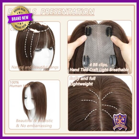 Real Human Hair Topper with Bangs for Thinning Hair 18 Inch main image 5